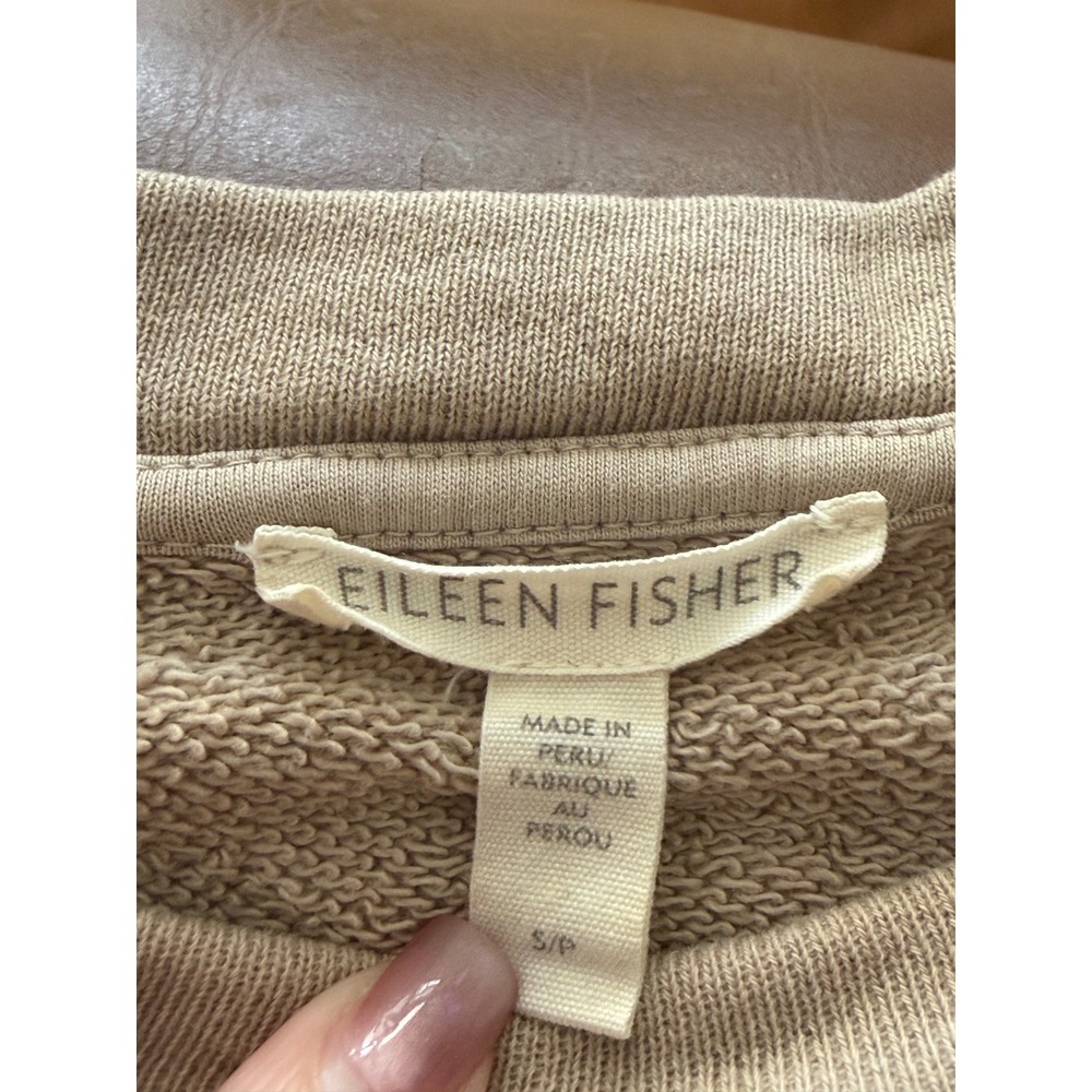 Eileen Fisher Size Small Organic Cotton French Terry Popover Sweatshirt Tan - Picture 4 of 12